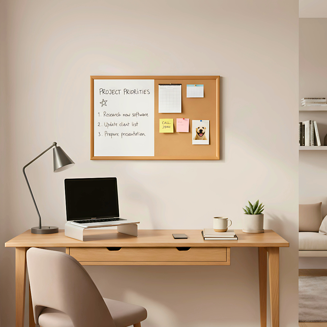 Visionchart Combo Board Magnetic Whiteboard/Corkboard Oak Style Frame