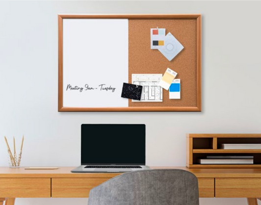 Combination Whiteboard Corkboard with Oak Style Frame