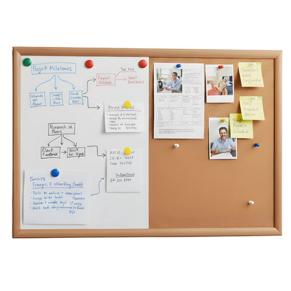 Visionchart Combo Board Magnetic Whiteboard/Corkboard Oak Style Frame