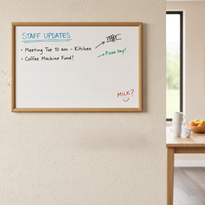 Communicate Magnetic Whiteboard Warm Oak Style Frame